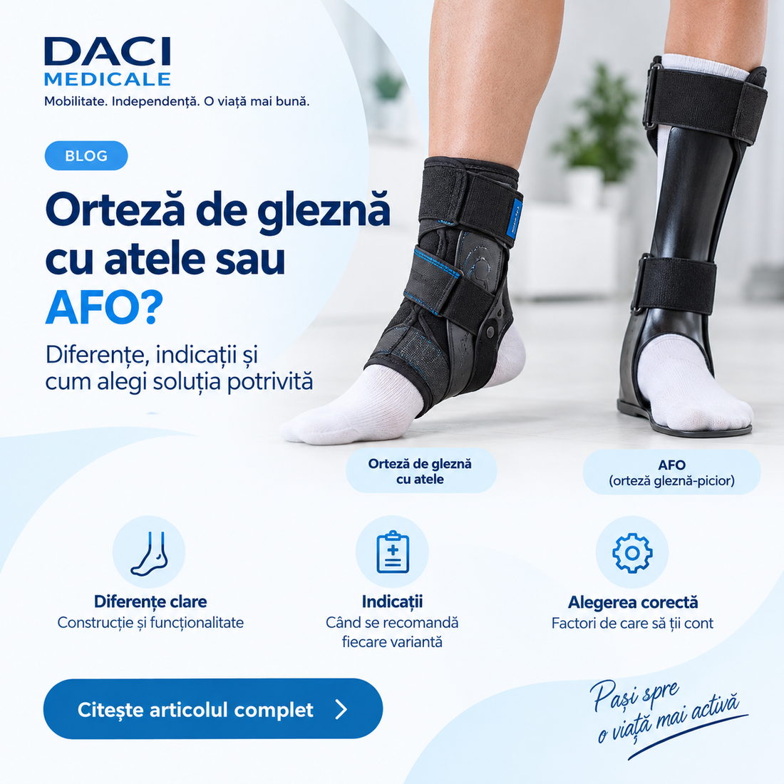 Comparatie intre orteza de glezna cu atele si orteza AFO
