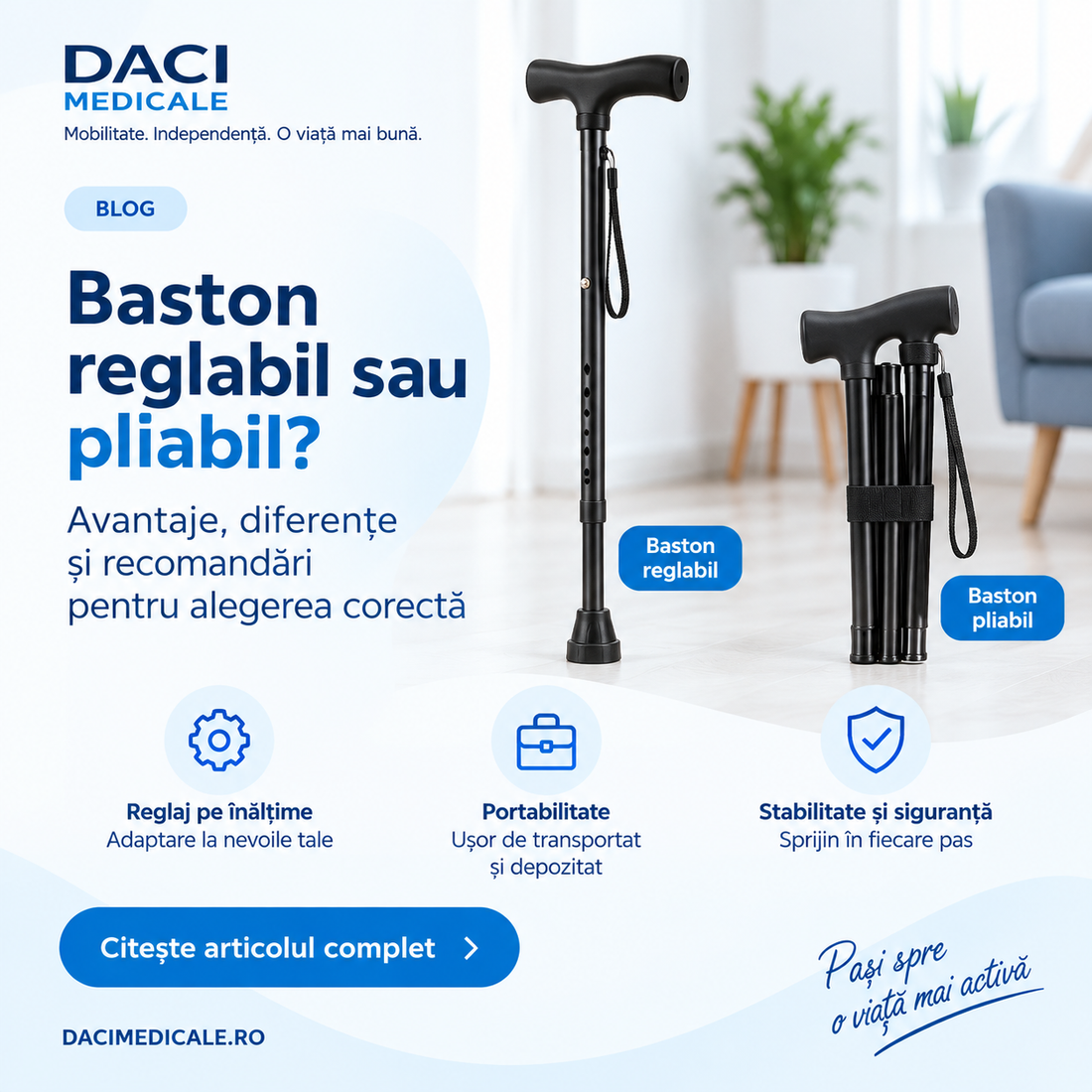 Comparatie intre baston reglabil si baston pliabil