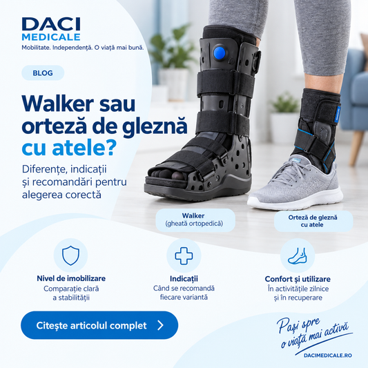  Comparatie intre gheata ortopedica Walker si orteza de glezna cu atele